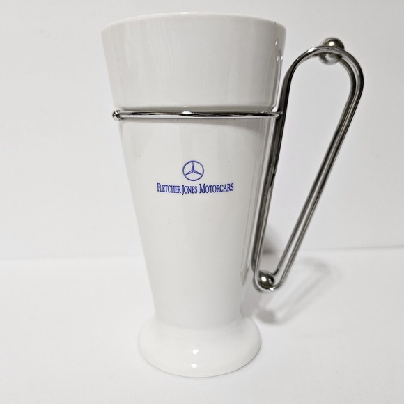 Mercedes Benz Logo Emblem Ceramic Coffee Footed Mug Cup Rack Decor 2 Piece Rack - Picture 1 of 9